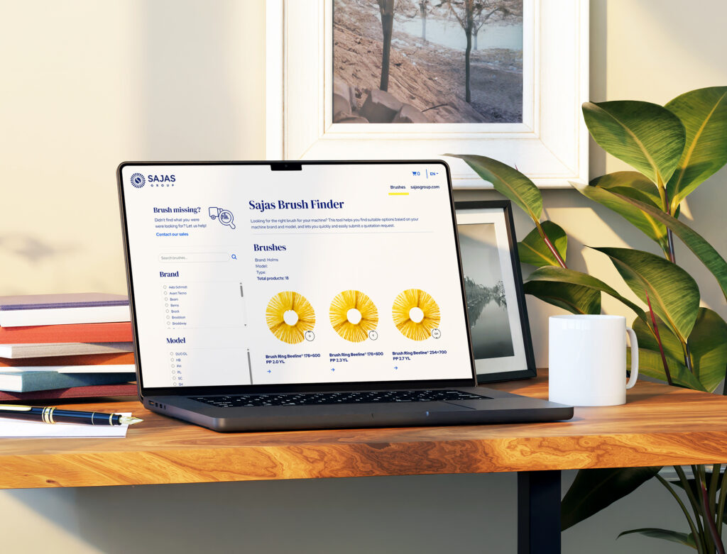 Woocommerce verkkokaupalla toteutettu harjatuotevalitsin.